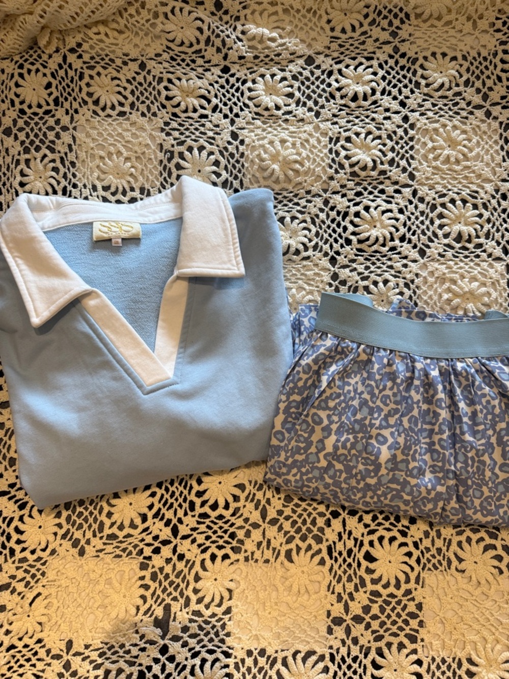 Light Blue Skirt Set with Patterned Skirt